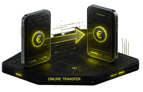 Illustration of an instant online euro transfer between two phones